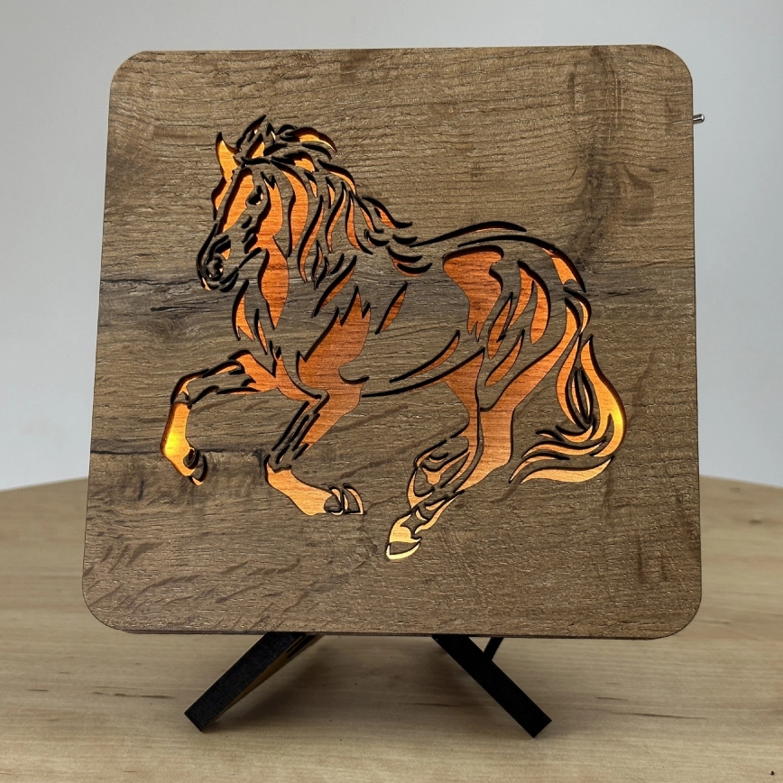 Li-Go 4070/DUB2 - Dekoracyjna lampa stołowa LED/12W/230V 19x19 cm dąb/koń