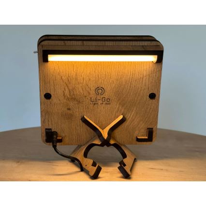 Li-Go 4070/DUB2 - Dekoracyjna lampa stołowa LED/12W/230V 19x19 cm dąb/koń