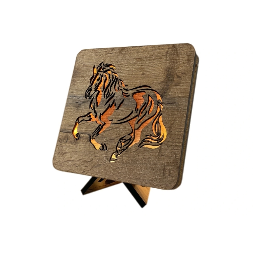 Li-Go 4070/DUB2 - Dekoracyjna lampa stołowa LED/12W/230V 19x19 cm dąb/koń