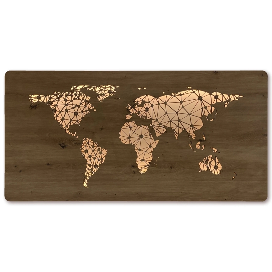 Li-Go 4457/A/4 - Ściemnialna dekoracja ścienna LED/10W/5V 30000 mAh 120x60 cm dąb/Mapa świata