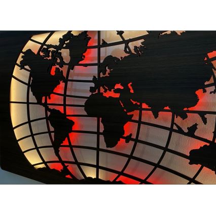 Li-Go 4709/DUB2 - LED RGBW ściemnialna dekoracja ścienna LED/24W/230V 125x74 cm dąb/Mapa świata z równoleżnikami + zdalne sterowanie