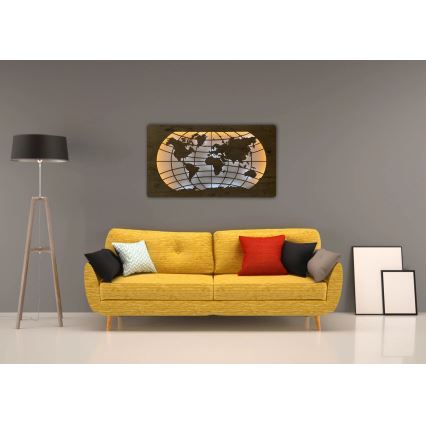 Li-Go 4868/DUB2 - LED Ściemnialna dekoracja ścienna LED/24W/230V 110x60 cm dąb/Mapa świata równoleżniki
