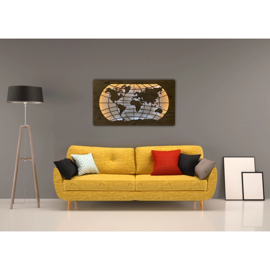 Li-Go 4868/DUB2 - LED Ściemnialna dekoracja ścienna LED/24W/230V 110x60 cm dąb/Mapa świata równoleżniki