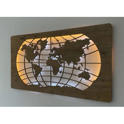 Li-Go 4868/DUB2 - LED Ściemnialna dekoracja ścienna LED/24W/230V 110x60 cm dąb/Mapa świata równoleżniki