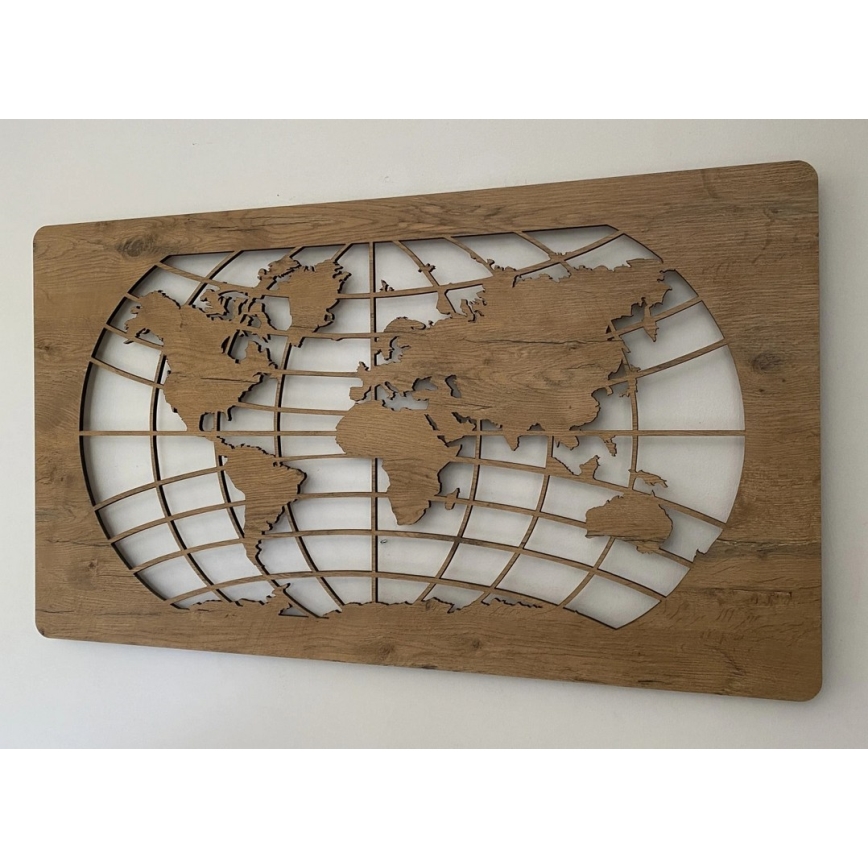 Li-Go 4868/DUB2 - LED Ściemnialna dekoracja ścienna LED/24W/230V 110x60 cm dąb/Mapa świata równoleżniki