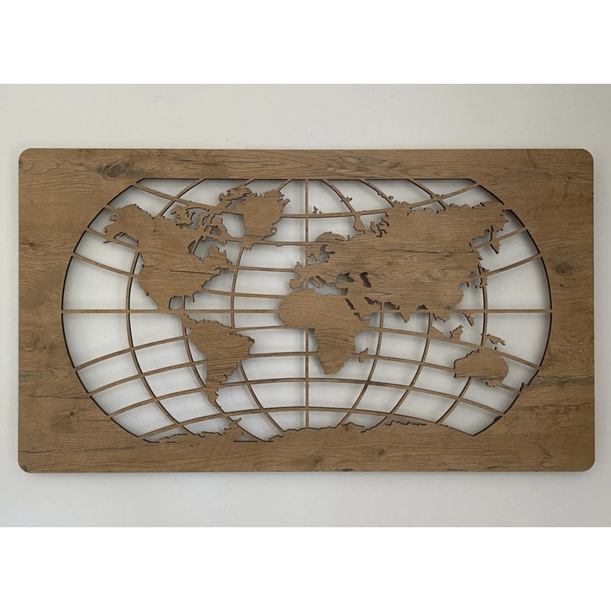 Li-Go 4868/DUB2 - LED Ściemnialna dekoracja ścienna LED/24W/230V 110x60 cm dąb/Mapa świata równoleżniki