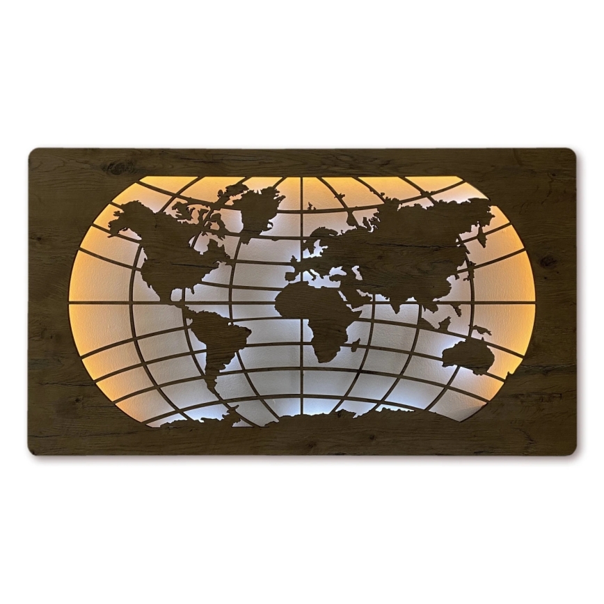 Li-Go 4868/DUB2 - LED Ściemnialna dekoracja ścienna LED/24W/230V 110x60 cm dąb/Mapa świata równoleżniki