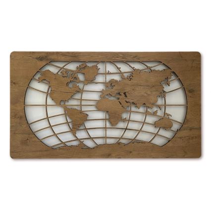 Li-Go 4868/DUB2 - LED Ściemnialna dekoracja ścienna LED/24W/230V 110x60 cm dąb/Mapa świata równoleżniki