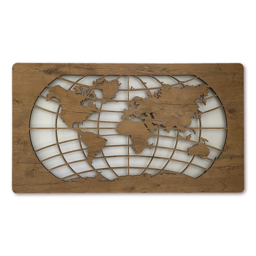 Li-Go 4868/DUB2 - LED Ściemnialna dekoracja ścienna LED/24W/230V 110x60 cm dąb/Mapa świata równoleżniki