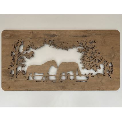 Li-Go 5012/B/4 - LED ściemnialna dekoracja ścienna LED/10W/5V 30000 mAh 120x60 cm dąb/Konie + pilot zdalnego sterowania