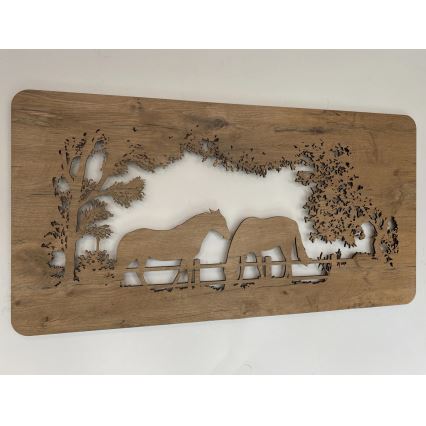 Li-Go 5012/B/4 - LED ściemnialna dekoracja ścienna LED/10W/5V 30000 mAh 120x60 cm dąb/Konie + pilot zdalnego sterowania