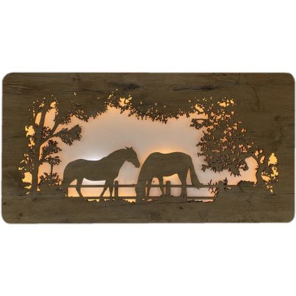 Li-Go 5012/B/4 - LED ściemnialna dekoracja ścienna LED/10W/5V 30000 mAh 120x60 cm dąb/Konie + pilot zdalnego sterowania