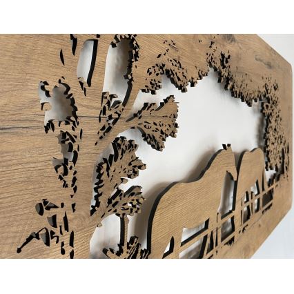 Li-Go 5012/B/4 - LED ściemnialna dekoracja ścienna LED/10W/5V 30000 mAh 120x60 cm dąb/Konie + pilot zdalnego sterowania