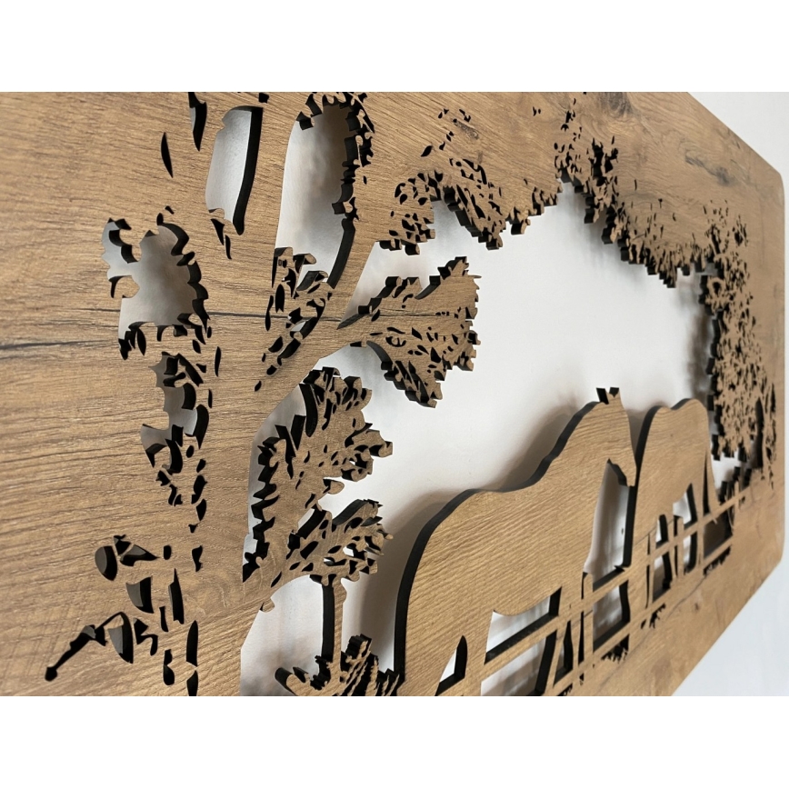 Li-Go 5012/B/4 - LED ściemnialna dekoracja ścienna LED/10W/5V 30000 mAh 120x60 cm dąb/Konie + pilot zdalnego sterowania