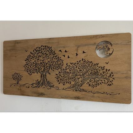 Li-Go 5042/DUB2 - LED ściemnialna dekoracja ścienna LED/24W/230V 110x50 cm dąb/Trzy dęby i księżyc