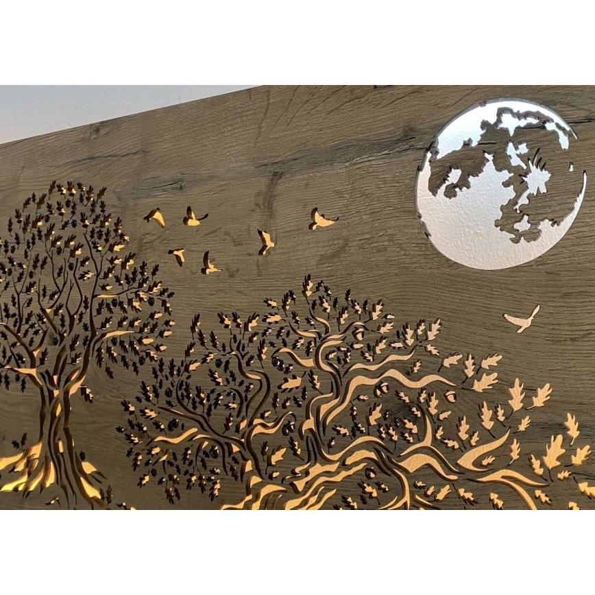 Li-Go 5042/DUB2 - LED ściemnialna dekoracja ścienna LED/24W/230V 110x50 cm dąb/Trzy dęby i księżyc