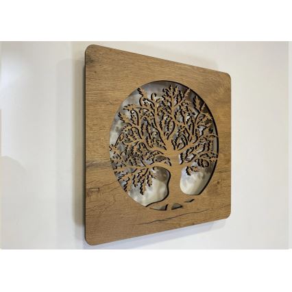 Li-Go 5275/DUB2 - Ściemniana dekoracja ścienna LED/10W/5V 20000 mAh 42x42 cm dąb/Dąb w kole + pilot zdalnego sterowania