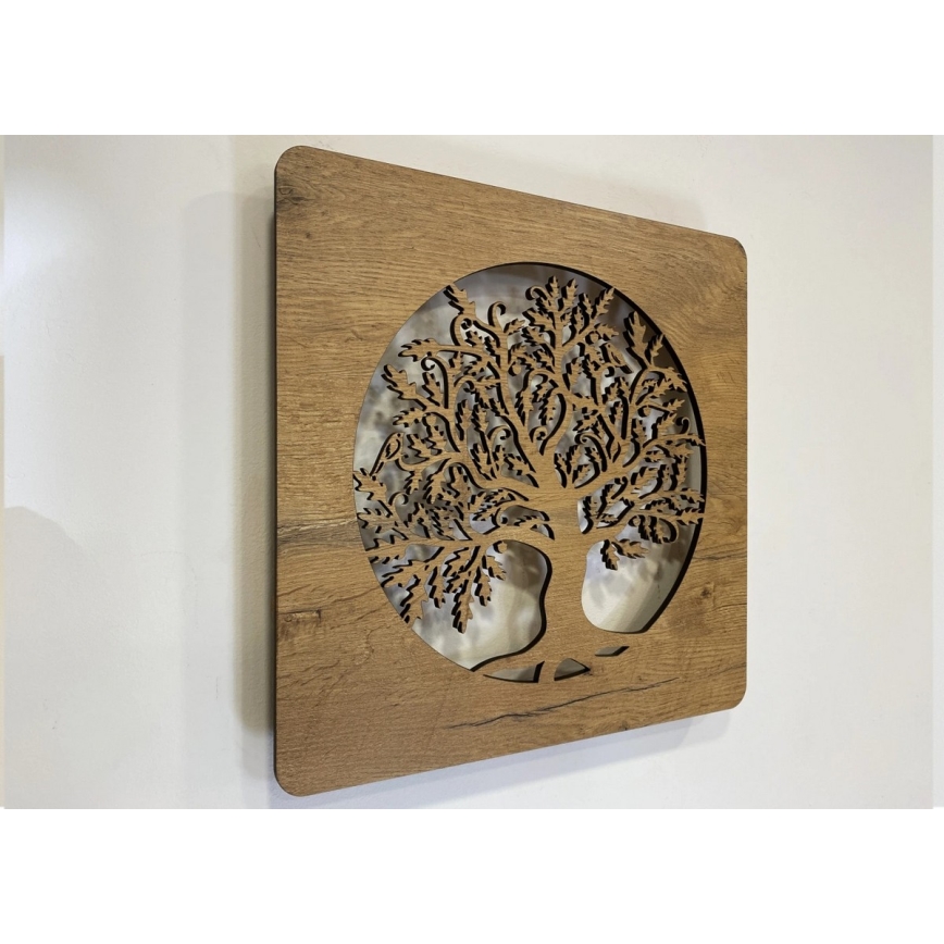 Li-Go 5275/DUB2 - Ściemniana dekoracja ścienna LED/10W/5V 20000 mAh 42x42 cm dąb/Dąb w kole + pilot zdalnego sterowania