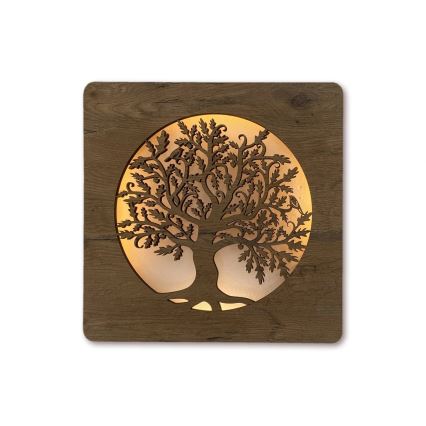 Li-Go 5275/DUB2 - Ściemniana dekoracja ścienna LED/10W/5V 20000 mAh 42x42 cm dąb/Dąb w kole + pilot zdalnego sterowania