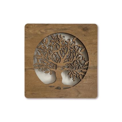 Li-Go 5275/DUB2 - Ściemniana dekoracja ścienna LED/10W/5V 20000 mAh 42x42 cm dąb/Dąb w kole + pilot zdalnego sterowania