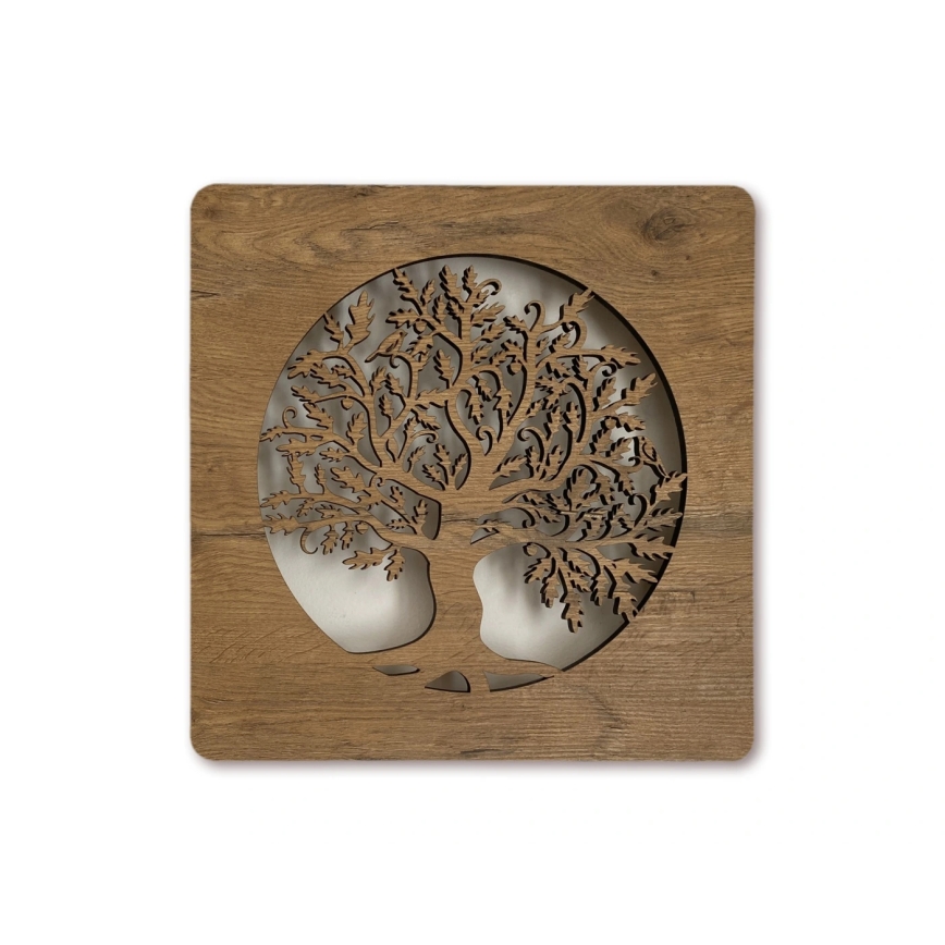 Li-Go 5275/DUB2 - Ściemniana dekoracja ścienna LED/10W/5V 20000 mAh 42x42 cm dąb/Dąb w kole + pilot zdalnego sterowania