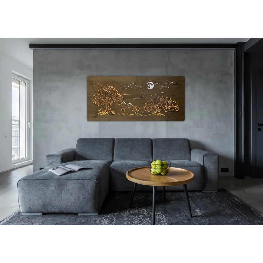 Li-Go 5478/DUB2 - LED ściemnialna dekoracja ścienna LED/24W/230V 130x60 cm dąb/Cztery dęby i księżyc