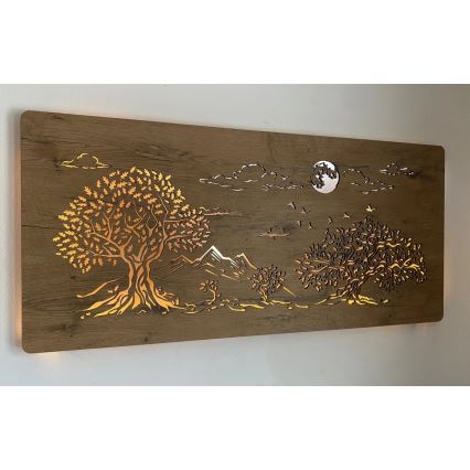 Li-Go 5478/DUB2 - LED ściemnialna dekoracja ścienna LED/24W/230V 130x60 cm dąb/Cztery dęby i księżyc