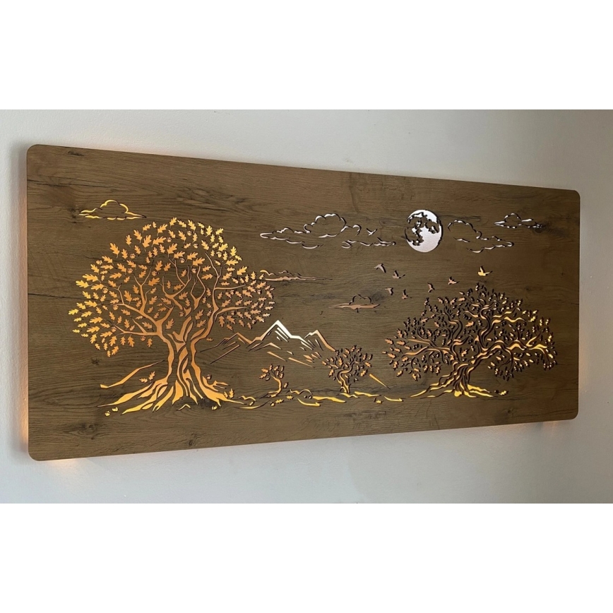 Li-Go 5478/DUB2 - LED ściemnialna dekoracja ścienna LED/24W/230V 130x60 cm dąb/Cztery dęby i księżyc