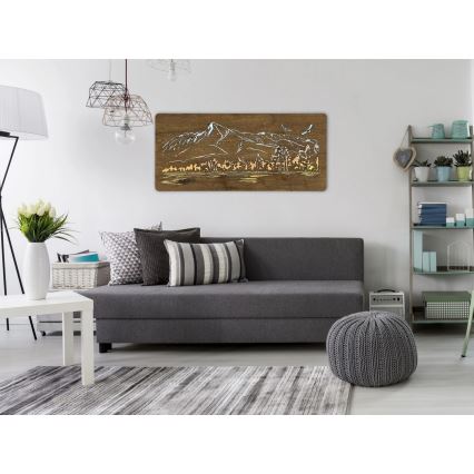 Li-Go 5589/A/DUB2 - LED ściemnialna dekoracja ścienna LED/10W/5V 30000 mAh 110x50 cm dąb/góry z ptakami