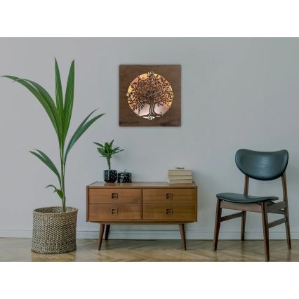 Li-Go 5652/DUB2 - Zegar LED ściemnialny LED/10W/5V 20000 mAh 42x42 cm dąb/Dąb w kole + pilot zdalnego sterowania