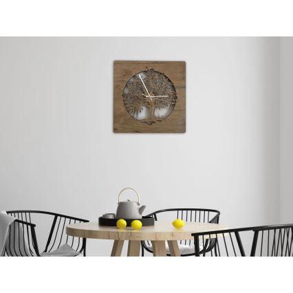 Li-Go 5652/DUB2 - Zegar LED ściemnialny LED/10W/5V 20000 mAh 42x42 cm dąb/Dąb w kole + pilot zdalnego sterowania