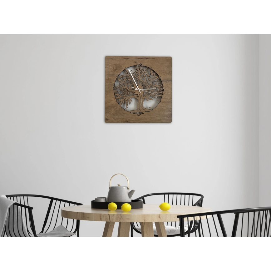 Li-Go 5652/DUB2 - Zegar LED ściemnialny LED/10W/5V 20000 mAh 42x42 cm dąb/Dąb w kole + pilot zdalnego sterowania