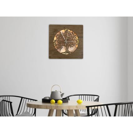 Li-Go 5652/DUB2 - Zegar LED ściemnialny LED/10W/5V 20000 mAh 42x42 cm dąb/Dąb w kole + pilot zdalnego sterowania