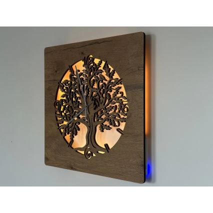 Li-Go 5652/DUB2 - Zegar LED ściemnialny LED/10W/5V 20000 mAh 42x42 cm dąb/Dąb w kole + pilot zdalnego sterowania