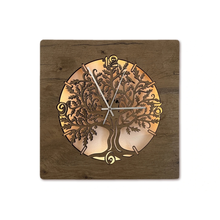 Li-Go 5652/DUB2 - Zegar LED ściemnialny LED/10W/5V 20000 mAh 42x42 cm dąb/Dąb w kole + pilot zdalnego sterowania