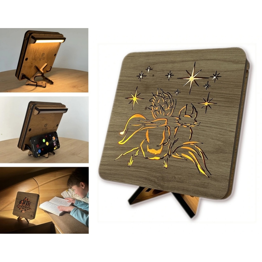 Li-Go 5788/DUB2 - Dekoracja stołowa LED 12W/230V 19x19 cm dąb/Mały Książę