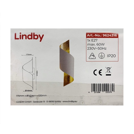 Lindby - Kinkiet VANNI 1xE27/60W/230V