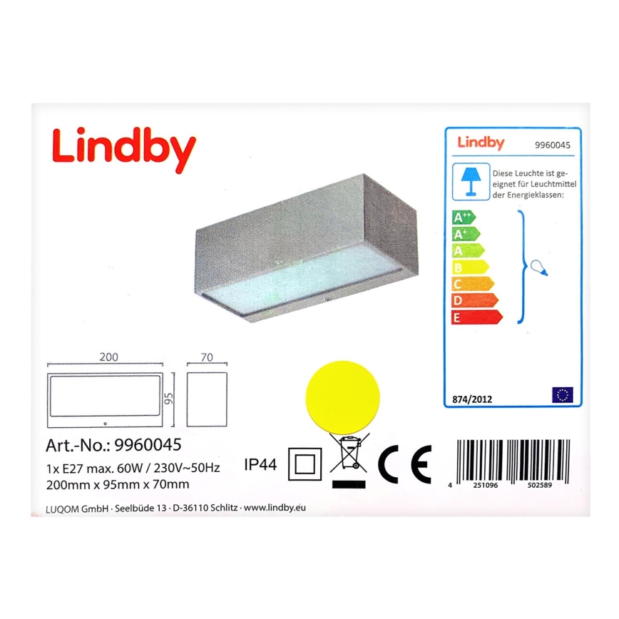 Lindby - Kinkiet zewnętrzny LEONORA 1xE27/60W/230V IP44