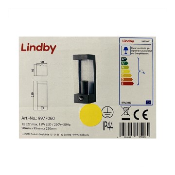 Lindby - Kinkiet zewnetrzny z czujnikime TILIAN 1xE27/15W/230V IP44