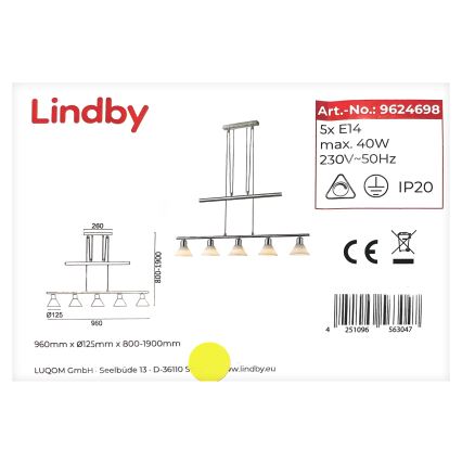 Lindby - Żyrandol na linkach DELIRA 5xE14/40W/230V