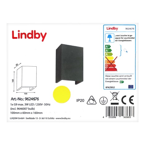 Lindby - LED Kinkiet ALBIN 1xG9/3W/230V