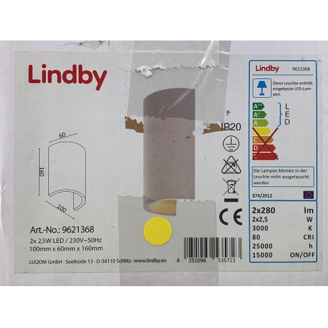 Lindby - LED Kinkiet JENKE 2xLED/2,5W/230V gips