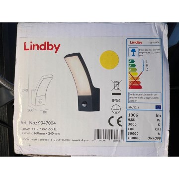 Lindby - LED Kinkiet zewnetrzny z czujnikiem ILVITA LED/9,86W/230V IP54