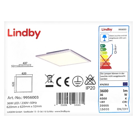 Lindby - LED Plafon LIVEL LED/36W/230V
