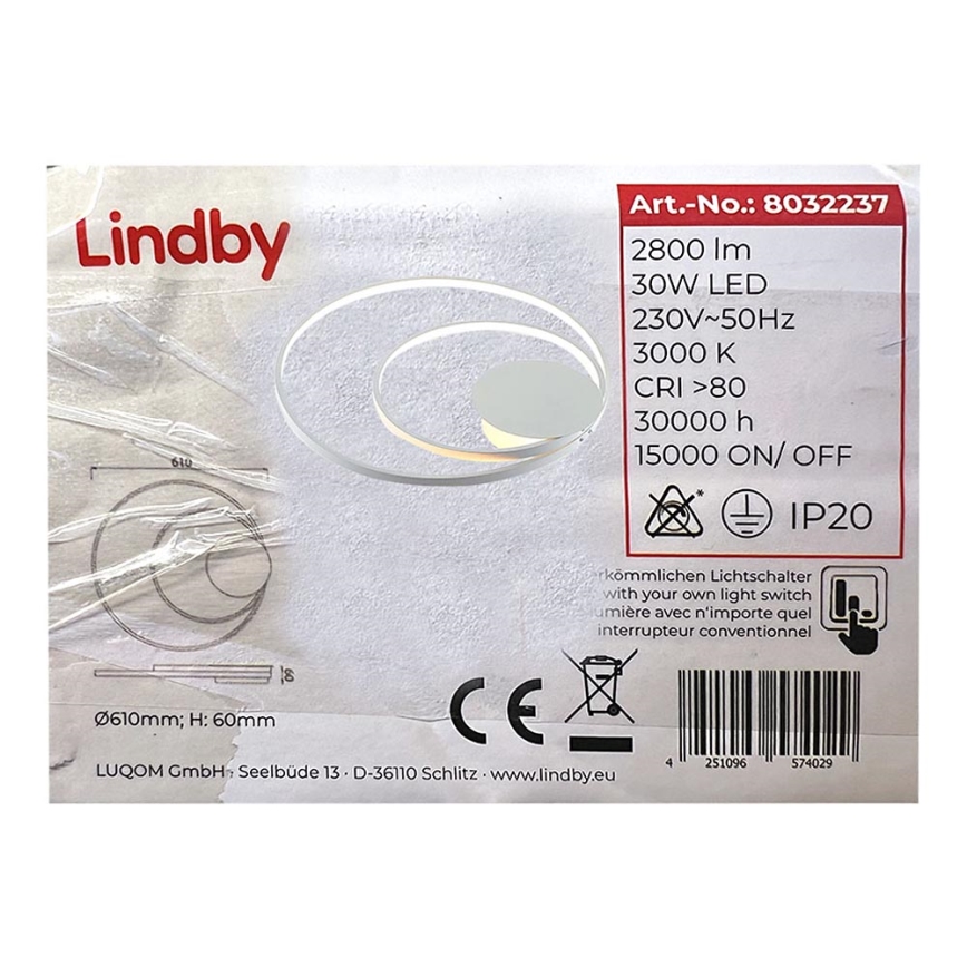 Lindby - LED Ściemnialny plafon NERWIN LED/30W/230V