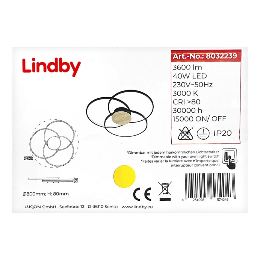 Lindby - LED Ściemnialny plafon RILEY LED/40W/230V