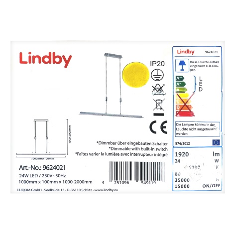 Lindby - LED Ściemnialny żyrandol na lince SLADJA LED/24W/230V