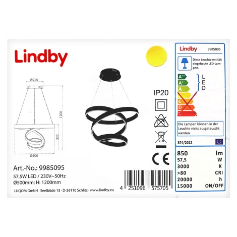 Lindby - LED Żyrandol na lince OLADA LED/57,5W/230V