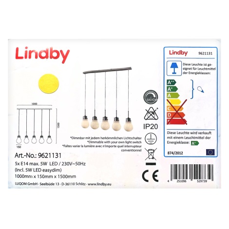 Lindby - LED Żyrandol ściemnialny na lince BADO 5xLED/5W/230V