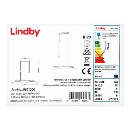 Lindby - LED Żyrandol ściemnialny na lince JUDIE 2xLED/11,5W/230V